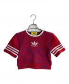 GUCCI×adidasグッチ×アディダス）の古着「Red Logo Jacquard Stripe Short Sleeve Sweater」｜レッド