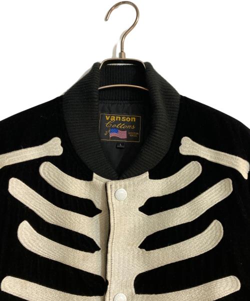 VANSON（バンソン）VANSON (バンソン) 50th Anniv. Bomber Jacket 別珍 ボーン 刺繍 ボンバー ジャケット/フィフティース アニバーサリー ボンバー ジャケット ブラック サイズ:Lの古着・服飾アイテム