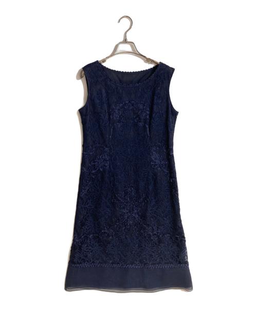 SOIR DOLCE（ソワール ドルチェ）SOIR DOLCE (ソワール ドルチェ) クラシカルなテープ刺繍のドレス ネイビー サイズ:11ARの古着・服飾アイテム