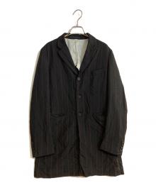 COMME des GARCONS HOMME DEUX（コムデギャルソン オム ドゥ）の古着「22SS ポリ縮絨 ストライプ 3B ロング テーラードジャケット」｜ブラック