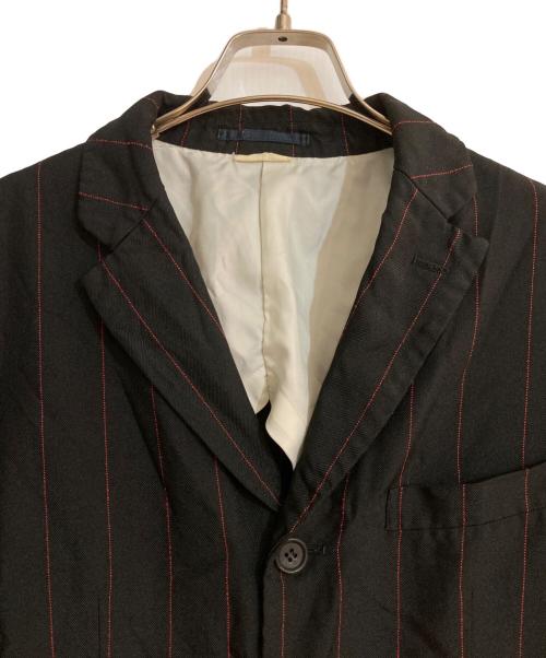 COMME des GARCONS HOMME DEUX（コムデギャルソン オム ドゥ）COMME des GARCONS HOMME DEUX (コムデギャルソン オム ドゥ) 22SS ポリ縮絨 ストライプ 3B ロング テーラードジャケット ブラック サイズ:Sの古着・服飾アイテム