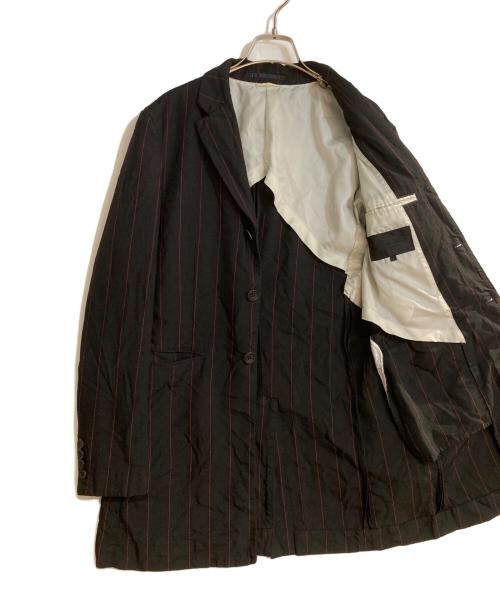COMME des GARCONS HOMME DEUX（コムデギャルソン オム ドゥ）COMME des GARCONS HOMME DEUX (コムデギャルソン オム ドゥ) 22SS ポリ縮絨 ストライプ 3B ロング テーラードジャケット ブラック サイズ:Sの古着・服飾アイテム