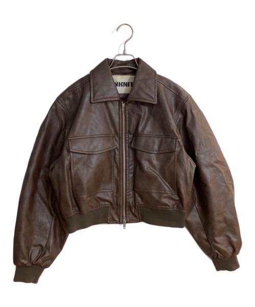 NKNIT（ンニット）NKNIT (ンニット) synthetic leather padded jacket ブラウンの古着・服飾アイテム