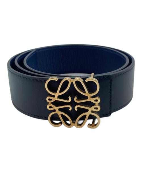 LOEWE（ロエベ）LOEWE (ロエベ) アナグラムロゴリバーシブルレザーベルト ブラック×ネイビー サイズ:95/38の古着・服飾アイテム