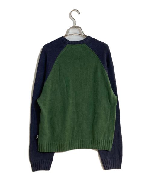 stussy（ステューシー）stussy (ステューシー) COLORBLOCKED RAGLAN KNIT CREW/カラーブロックドラグランニットクルー グリーン サイズ:Sの古着・服飾アイテム
