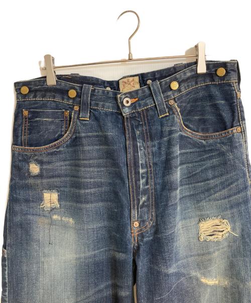 RRL（ダブルアールエル）RRL (ダブルアールエル) BALTIMORE / ボルモチア 1st ダメージ加工デニムパンツ ネイビー サイズ:SIZE W36×L34（実寸股下85cm)の古着・服飾アイテム