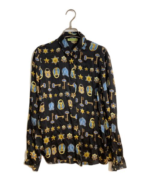VERSACE JEANS（ヴェルサーチジーンズ）VERSACE JEANS (ヴェルサーチジーンズ) トータルパターンシルクシャツ ブラック サイズ:Mの古着・服飾アイテム