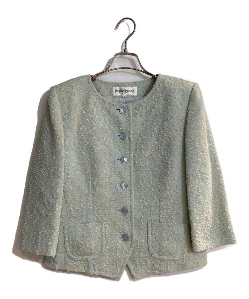 Yves Saint Laurent（イヴサンローラン）Yves Saint Laurent (イヴサンローラン) ツイードセットアップスーツ グリーン サイズ:Mの古着・服飾アイテム