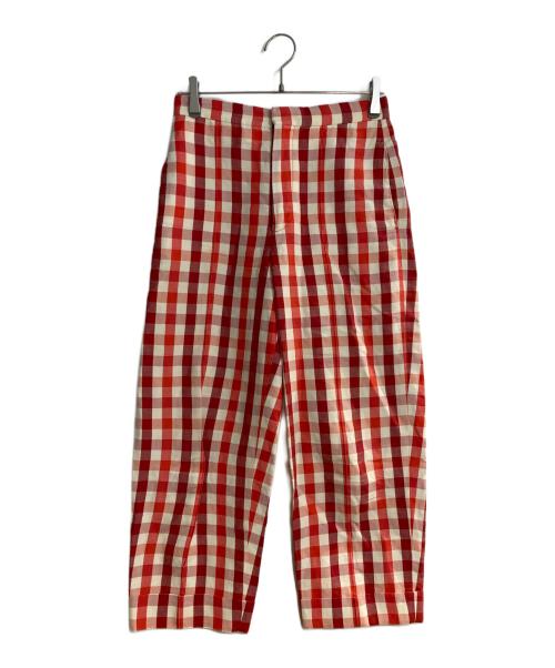 DRAWER（ドゥロワー）Drawer (ドゥロワー) コットンヘンプチェックパンツ レッド サイズ:36の古着・服飾アイテム