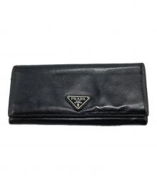 PRADA（プラダ）の古着「三角ロゴプレート付きサフィアーノ長財布」｜ブラック