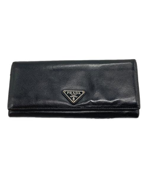 PRADA（プラダ）PRADA (プラダ) 三角ロゴプレート付きサフィアーノ長財布 ブラックの古着・服飾アイテム