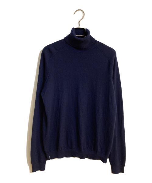 VERSACE（ヴェルサーチ）VERSACE (ヴェルサーチ) バックロゴデザインカシミヤタートルネックニット ネイビー サイズ:50の古着・服飾アイテム
