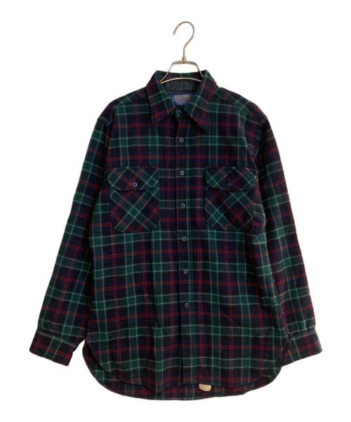PENDLETON（ペンドルトン）PENDLETON (ペンドルトン) エルボーパッチ ウール チェックシャツ グリーン×ブルー サイズ:Mの古着・服飾アイテム