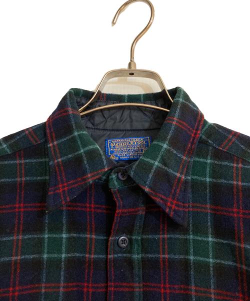 PENDLETON（ペンドルトン）PENDLETON (ペンドルトン) エルボーパッチ ウール チェックシャツ グリーン×ブルー サイズ:Mの古着・服飾アイテム