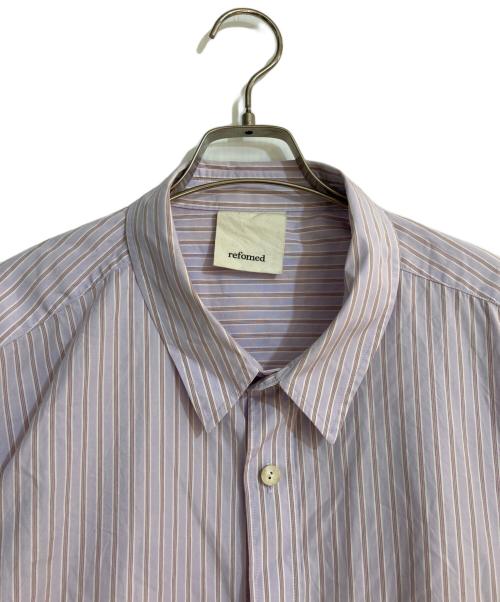 refomed（リフォメッド）refomed (リフォメッド) WRIST PATCH WIDE SHIRT STRIPE パープル サイズ:3の古着・服飾アイテム