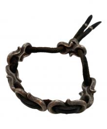 ヴィンテージブレスレット（ヴィンテージブレスレット）の古着「レザーシルバーコンビブレスレット」｜ブラック×シルバー