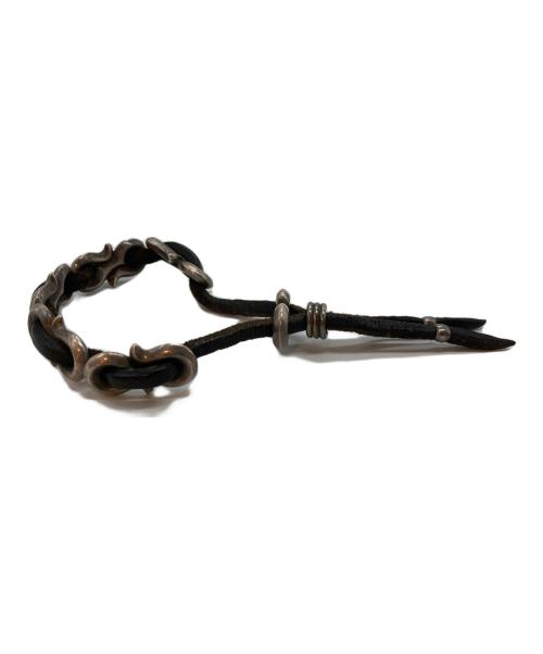 ヴィンテージブレスレット（ヴィンテージブレスレット）ヴィンテージブレスレット (ヴィンテージブレスレット) レザーシルバーコンビブレスレット ブラック×シルバーの古着・服飾アイテム