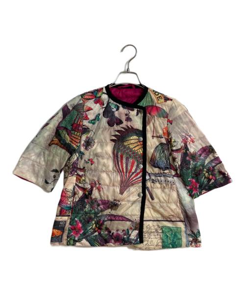 ETRO（エトロ）ETRO (エトロ) トロピカル柄7分袖ノーカラーダウンジャケット ピンク サイズ:38の古着・服飾アイテム
