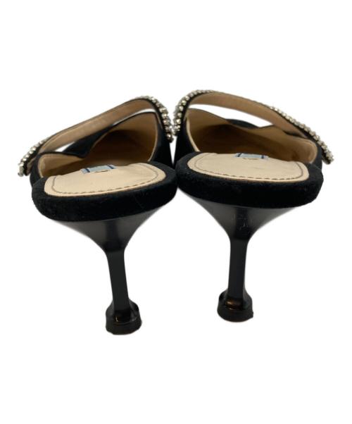 PRADA（プラダ）PRADA (プラダ) クリスタル付きヒールスエードミュール ブラック サイズ:37.5の古着・服飾アイテム