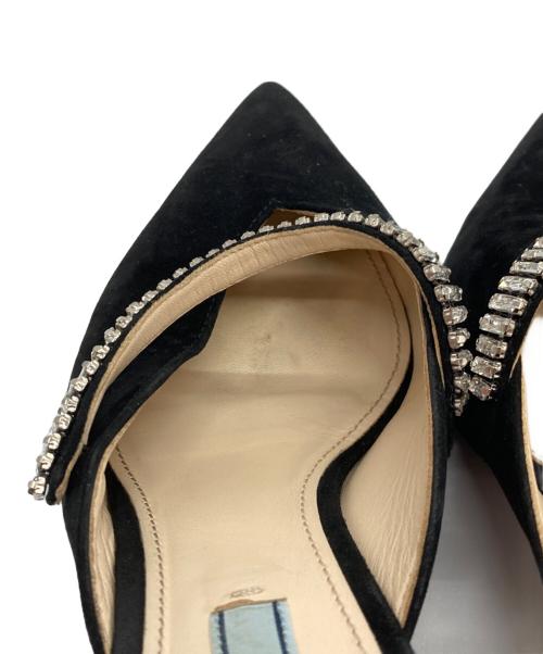 PRADA（プラダ）PRADA (プラダ) クリスタル付きヒールスエードミュール ブラック サイズ:37.5の古着・服飾アイテム