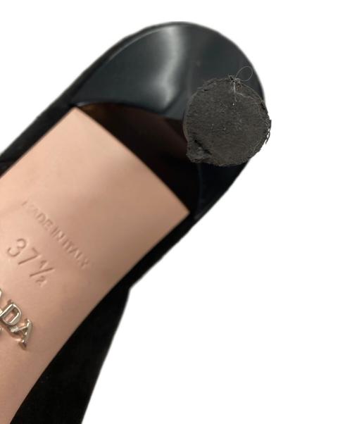 PRADA（プラダ）PRADA (プラダ) クリスタル付きヒールスエードミュール ブラック サイズ:37.5の古着・服飾アイテム