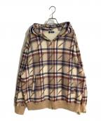 A BATHING APEアベイシングエイプ）の古着「LOGO CHECK PATTERN SHARK FULL ZIP HOODIE」｜ベージュ