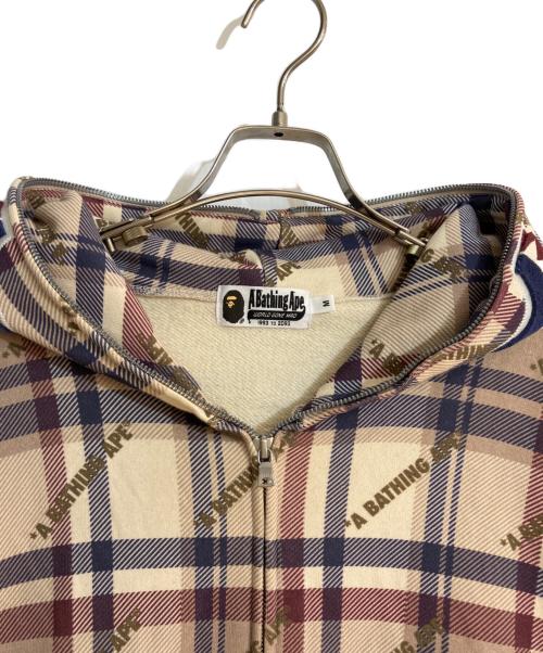 A BATHING APE（アベイシングエイプ）A BATHING APE (アベイシングエイプ) LOGO CHECK PATTERN SHARK FULL ZIP HOODIE ベージュ サイズ:Mの古着・服飾アイテム