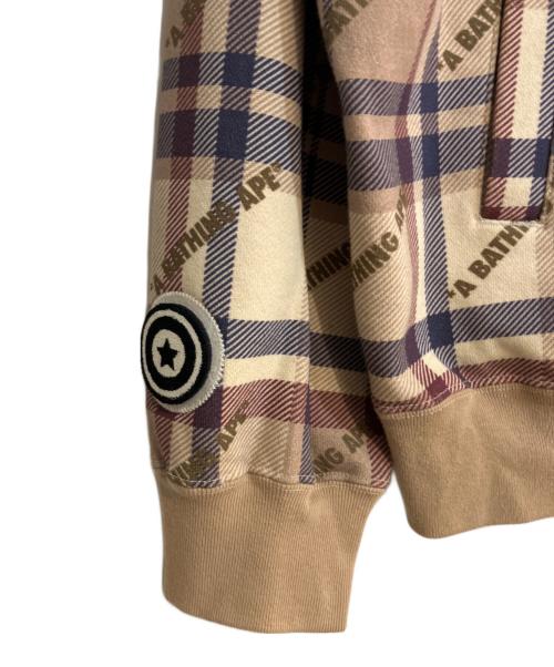 A BATHING APE（アベイシングエイプ）A BATHING APE (アベイシングエイプ) LOGO CHECK PATTERN SHARK FULL ZIP HOODIE ベージュ サイズ:Mの古着・服飾アイテム
