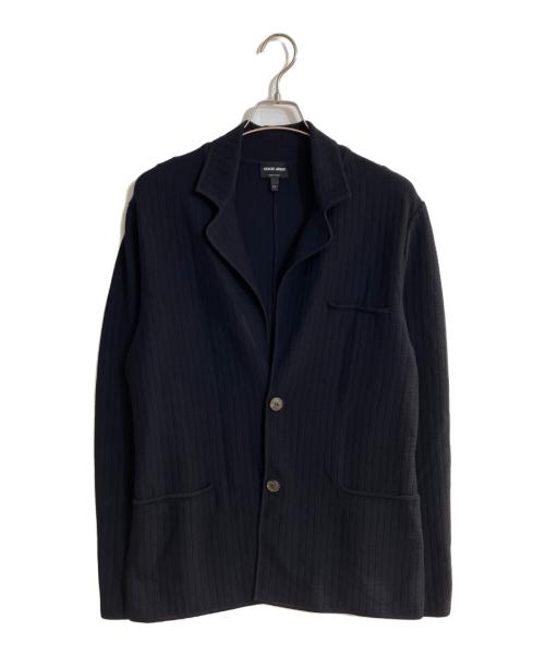 GIORGIO ARMANI（ジョルジオアルマーニ）GIORGIO ARMANI (ジョルジオアルマーニ) ブロックパターンニットジャケット ネイビー サイズ:XLの古着・服飾アイテム