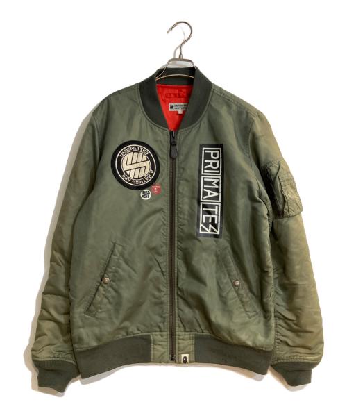 A BATHING APE（アベイシングエイプ）A BATHING APE (アベイシングエイプ) UNDEFEATED (アンディフィーテッド) ワッペン装飾MA-1ジャケット カーキ サイズ:Ｍの古着・服飾アイテム