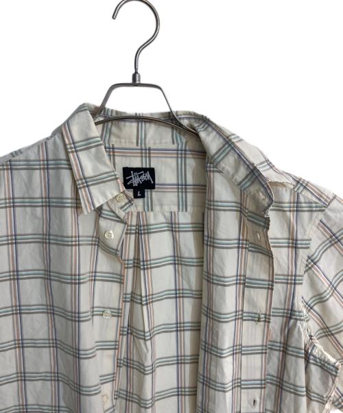 stussy（ステューシー）stussy (ステューシー) オールド半袖チェックシャツ ベージュ サイズ:Ｌの古着・服飾アイテム