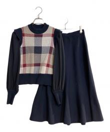 BURBERRY BLUE LABEL（バーバリー ブルー レーベル）の古着「ジャガードニットセットアップ」｜ネイビー