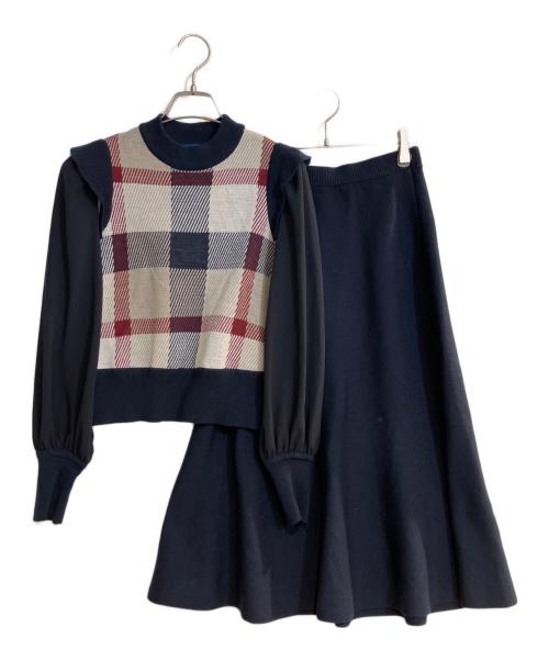BURBERRY BLUE LABEL（バーバリー ブルー レーベル）BURBERRY BLUE LABEL (バーバリー ブルー レーベル) ジャガードニットセットアップ ネイビー サイズ:36の古着・服飾アイテム