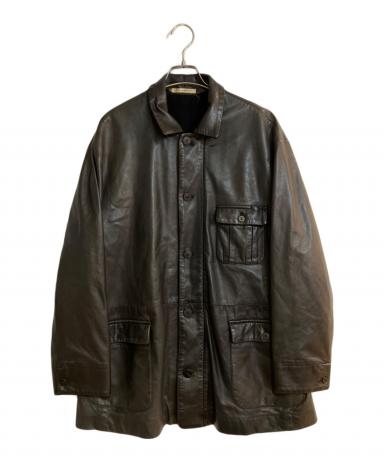 中古・古着通販】PAPAS (パパス) レザーカバーオール ブラック サイズ