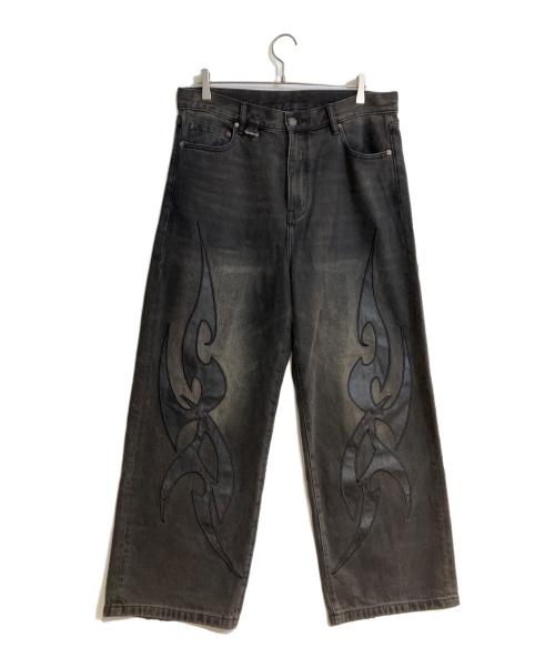 SUPPLIER（サプライヤー）SUPPLIER (サプライヤー) Tribal Leather Patch Baggy Denim Jeans ブラック サイズ:XLの古着・服飾アイテム