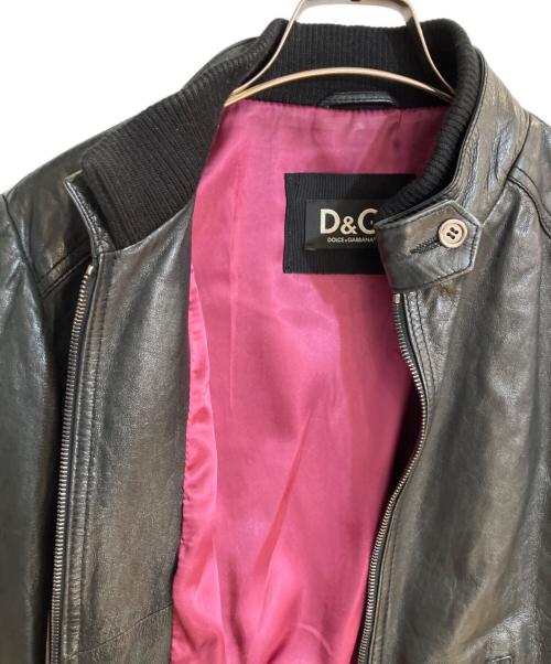 D&G DOLCE & GABBANA（ディーアンドジー ドルチェ＆ガッバーナ）D&G DOLCE & GABBANA (ディーアンドジー ドルチェ＆ガッバーナ) シングルライダースラムレザージャケット ブラック サイズ:42の古着・服飾アイテム