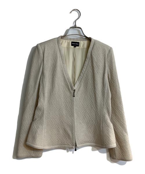 GIORGIO ARMANI（ジョルジョアルマーニ）GIORGIO ARMANI (ジョルジョアルマーニ) ジップアップノーカラージャケット アイボリー サイズ:48の古着・服飾アイテム