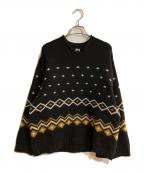stussyステューシー）の古着「ROLL V NECK FAIRISLE SWEATER」｜ブラック
