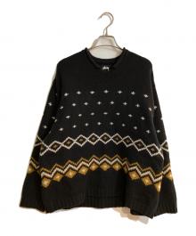 stussy（ステューシー）の古着「ROLL V NECK FAIRISLE SWEATER」｜ブラック