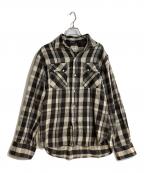 WYTHEワイス）の古着「Washed Flannel Pearlsnap Shirt（ウォッシュド フランネル パールスナップ シャツ）」｜ベージュ×ブラック