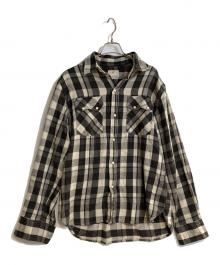 WYTHE（ワイス）の古着「Washed Flannel Pearlsnap Shirt（ウォッシュド フランネル パールスナップ シャツ）」｜ベージュ×ブラック