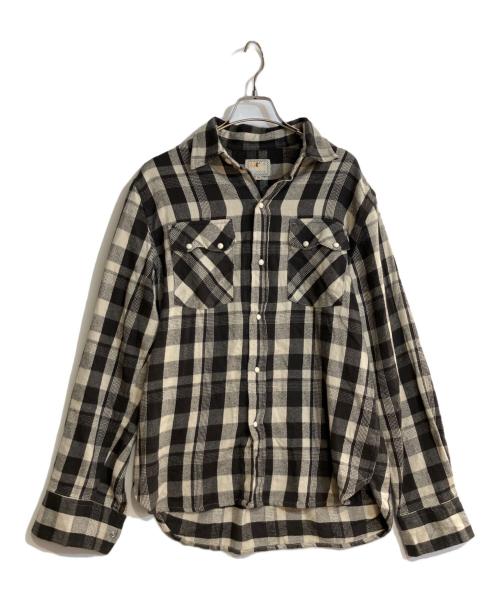 WYTHE（ワイス）WYTHE (ワイス) Washed Flannel Pearlsnap Shirt（ウォッシュド フランネル パールスナップ シャツ） ベージュ×ブラック サイズ:Mの古着・服飾アイテム