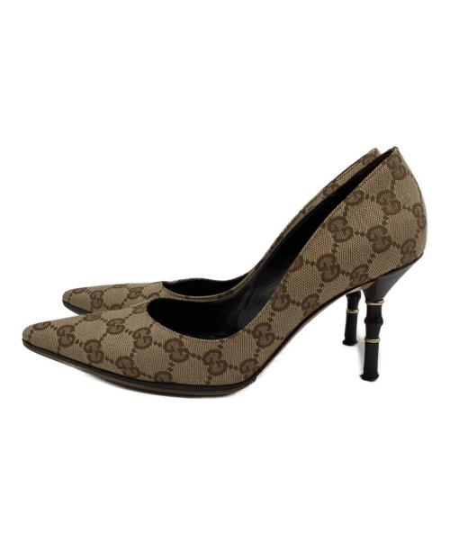 GUCCI（グッチ）GUCCI (グッチ) GGキャンバスバンブーヒールパンプス ベージュ サイズ:36の古着・服飾アイテム