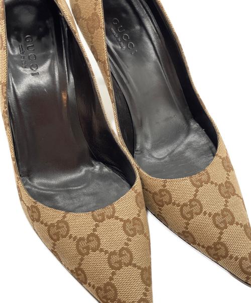 GUCCI（グッチ）GUCCI (グッチ) GGキャンバスバンブーヒールパンプス ベージュ サイズ:36の古着・服飾アイテム