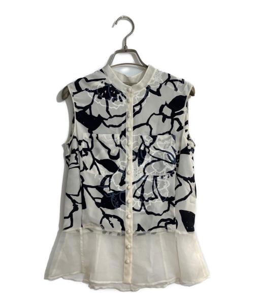 NINA RICCI（ニナリッチ）NINA RICCI (ニナリッチ) 切替シルクプリントノースリーブブラウス ブラック サイズ:36の古着・服飾アイテム