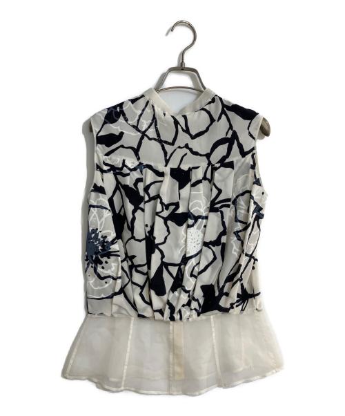 NINA RICCI（ニナリッチ）NINA RICCI (ニナリッチ) 切替シルクプリントノースリーブブラウス ブラック サイズ:36の古着・服飾アイテム