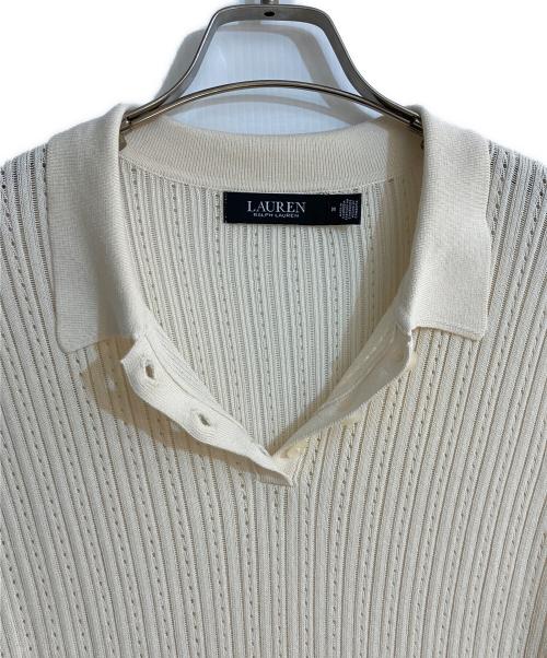 LAUREN RALPH LAUREN（ローレン ラルフ ローレン）LAUREN RALPH LAUREN (ローレン ラルフ ローレン) クロシェニットポロシャツ アイボリー サイズ:Mの古着・服飾アイテム