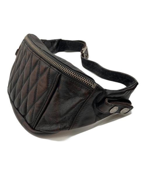 PINEAL JET LEATHER（ピネールジェットレザー）PINEAL JET LEATHER (ピネールジェットレザー) ダイヤキルトホースハイドウエストバッグ ブラックの古着・服飾アイテム