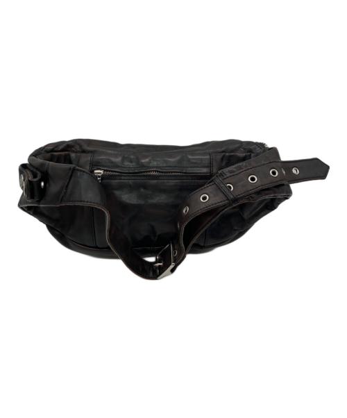 PINEAL JET LEATHER（ピネールジェットレザー）PINEAL JET LEATHER (ピネールジェットレザー) ダイヤキルトホースハイドウエストバッグ ブラックの古着・服飾アイテム