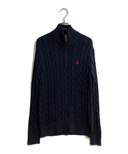 RALPH LAUREN（ラルフローレン）RALPH LAUREN (ラルフローレン) ポニー刺繍ハーフジップニット ネイビー サイズ:XSの古着・服飾アイテム